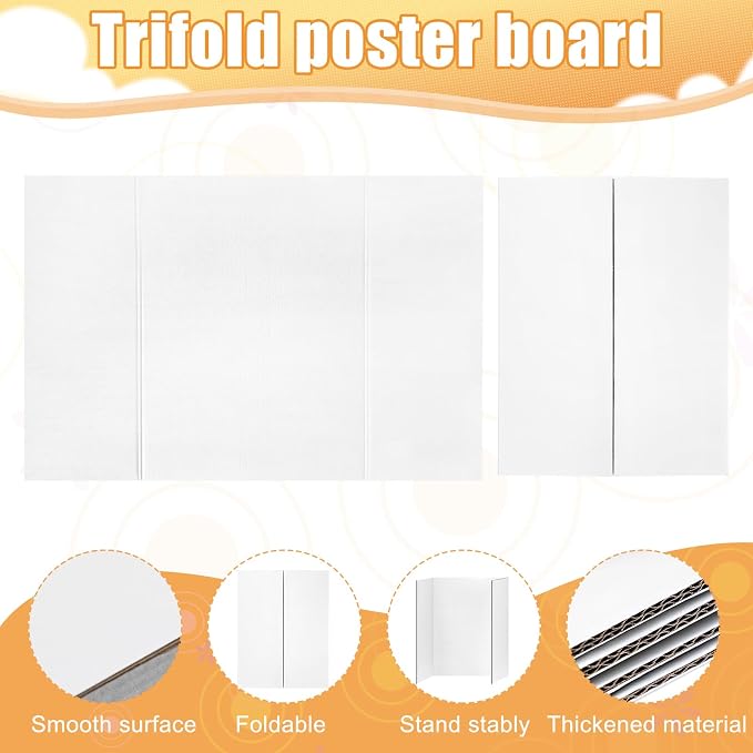 Small Trifold Poster Board 26" x 17", White Science Fair Display Boards | 4 Pack, Thickened Corrugated Cardboard, Portable, for School Projects and Event Displays
