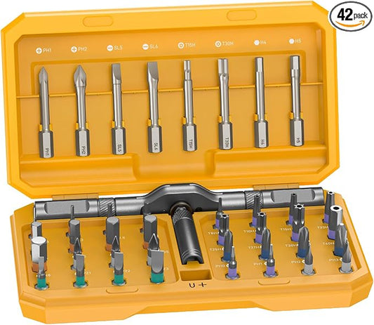 Magnetic Ratchet Screwdriver Set, 42 in 1 T Handle Ratchet Screwdriver Set | with S2 Steel Bits, Compact Case, Ratcheting Screwdriver for Home Daily Repair, DIY Projects, Ideal Gift for Men Husband