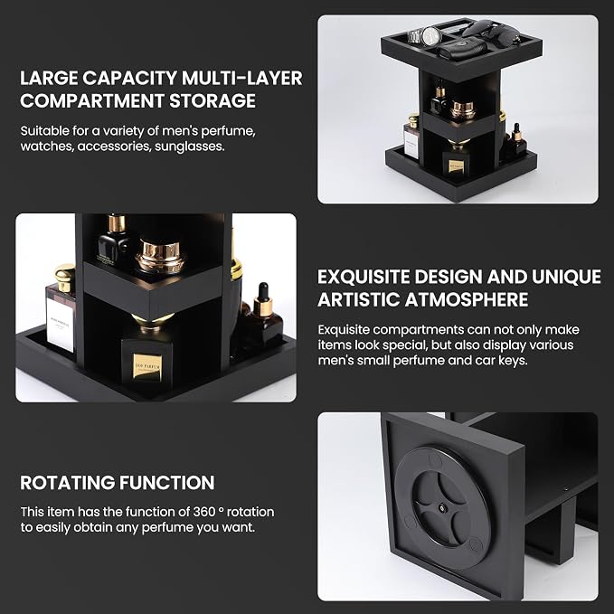 EXIN DECHEN Cologne Organizer for Men,Birthday Gifts for Men,Wooden Black | Easy Installation,360° Rotating,Boyfriend Husband Dad Gift Ideas,Mens Accessories for Desk,Bathroom Countertop,Vanity,Dresser