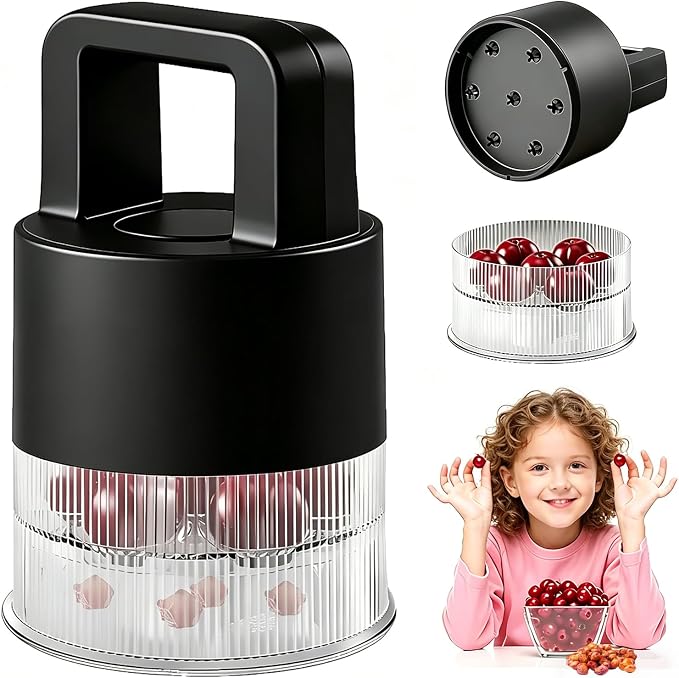 7-in-1 Cherry Pitter Tool,1.5" Extra Large Slots Making Cherry Jam | Food Grade Multi-Fruit Corer with Anti-Splatter Guard, Upgraded Easy Push Seed Remover,Dishwasher Safe