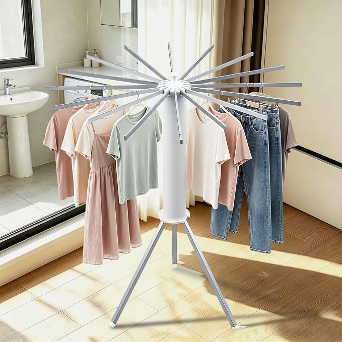Tripod Foldable Clothes Rack,Garment Rack Portable with Collapsible Design | Freestanding Clothes Rack with Space-Saving Collapsible Design, Portable Clothing Organizer for Laundry Room, Bedroom