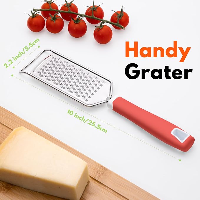 Rainspire Professional Cheese Graters for Kitchen Stainless Steel Handheld, Metal Lemon Zester Grater With Handle For Cheese, Chocolate, Spices, Kitchen Gadgets Tools, Soft Grip Handle (Coral)