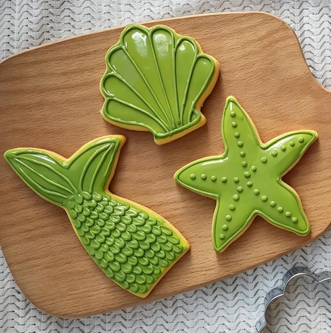 Mermaid Cookie Cutters,Mermaid tail, Starfish, Seashell-Stainless Steel Holiday Cookie Cutters Shapes for Baking Gift