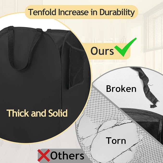 House Again Upgraded Polyester Pop-up Laundry Hamper, 70L (18.5 Gal) Laundry Basket with Durable Handles, Solid Bottom, High Carbon Steel Frame and Side Pocket, Easy to Open and Fold Flat for Storage
