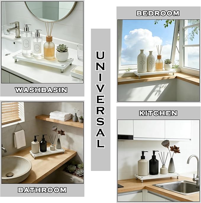 Durable Kitchen Sink Organizer, Instant Dry Sink Caddy for Bathroom Counter, Diatomite Stone Drying Tray, Upgrade Water Absorbing Stone Tray for Sink, Anti-Slip Stone Soap Tray -White