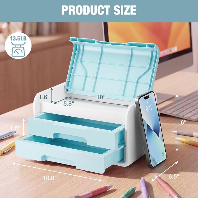 WORKPRO Small Storage Box with 2 Drawers and Flip-Top Lid | ABS Storage Case, PP Feet Pads, Arts and Crafts, Beads, Sewing Supplies, DIY Material Organization