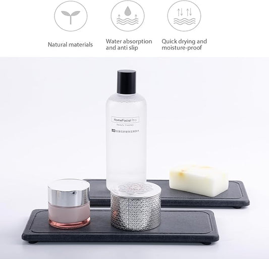 NiuYichee 2 Pcs Water Absorbing Stone Trays, Kitchen/Bathroom Sink Soap Dish, Diatomite Tray Used for Hand Soap & Cosmetic Bottles in The Modern Home, 4" W x 10.2" L, Dark Gray