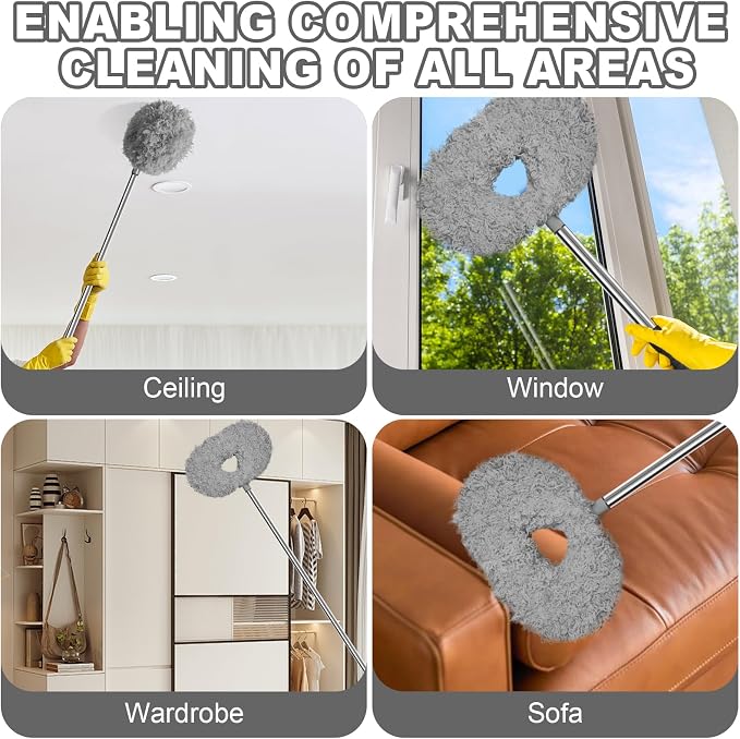Eunice 13-78 Inches Ceiling Fan Duster with Extension Pole | Extendable Microfiber Cleaning Brush for High Ceiling, Blades, Cobwebs, Adjustable Dusting Tool for Home, Window,Door(Gray)