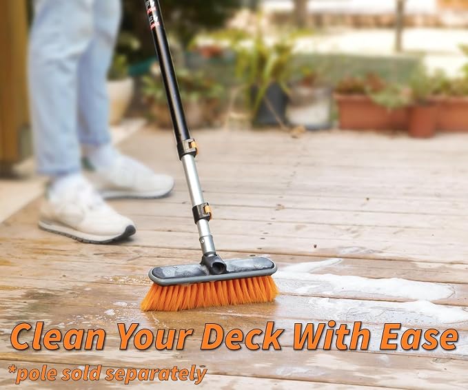 Medium Bristle Deck Scrub Brush - Composite Deck Brush Head & Vinyl Siding Brush // Boat Scrub Brush, Roof Brush for Extension Pole // Exterior, Patio & Deck Cleaning Brush (Pole Sold Separately)