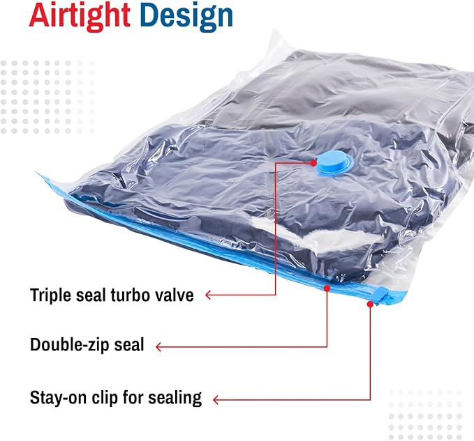 Spacesaver Large Vacuum Storage Bags for Comforters, Blankets & Clothes – Vacuum Sealed Compression Bags with Hand Pump – Space Saver Storage Bags for Bedding, Moving, Travel & Organization (8 Pack)
