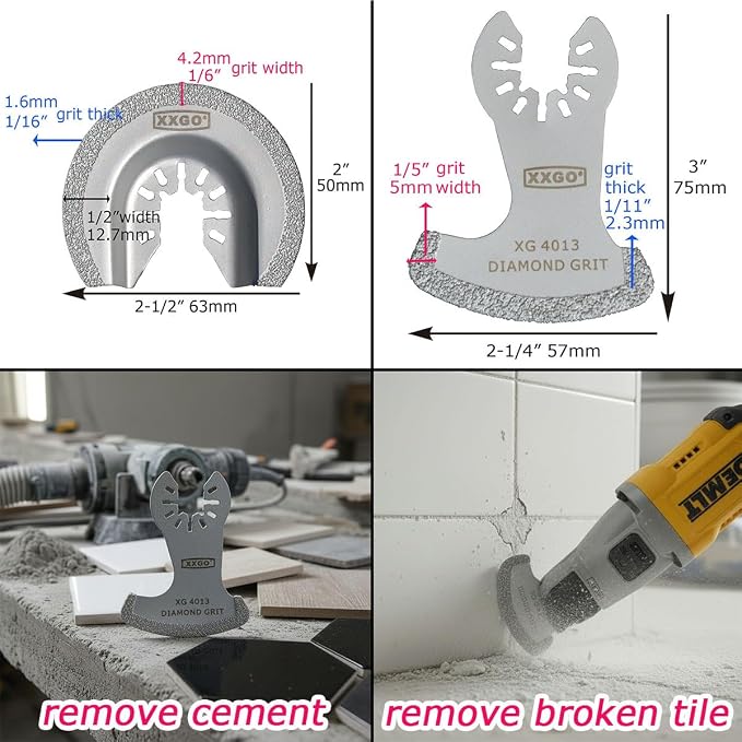 XXGO 4 Pcs Oscillating Multi Tool Diamond Grout Removal Blades XG4002D | Best to Remove Grout