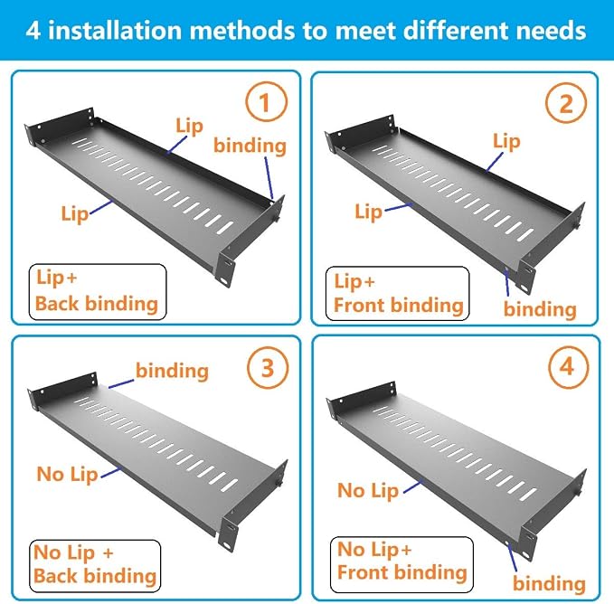 2 Pack of 1U Vented Cantilever Server Rack Mount Shelf 6" Deep | for 19" Network Cabinet or Equipment Rack, Metal,Disassembled Black(6V2PC)