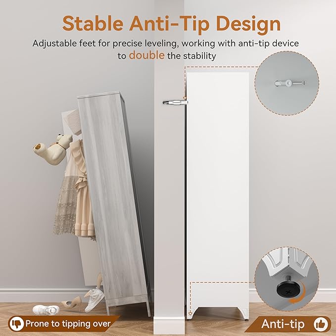 Polup Metal Armoire Wardrobe Closet with Doors and Shelves, 71" Tall Freestanding Wardrobe Cabinet for Hanging Clothes, Large Closet with Hanging Rod for Bedroom, Office, School, Employee, Gym, White