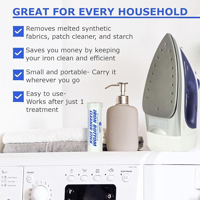 Cadie Steam Iron Bottom Cleaner Stick – Removes Build-Up Starch, Melted Fabric, Glue from Hot Iron – Eliminates Sticky Residue On Any Iron Soleplate on The Market - Easy to Use – 3 Pack