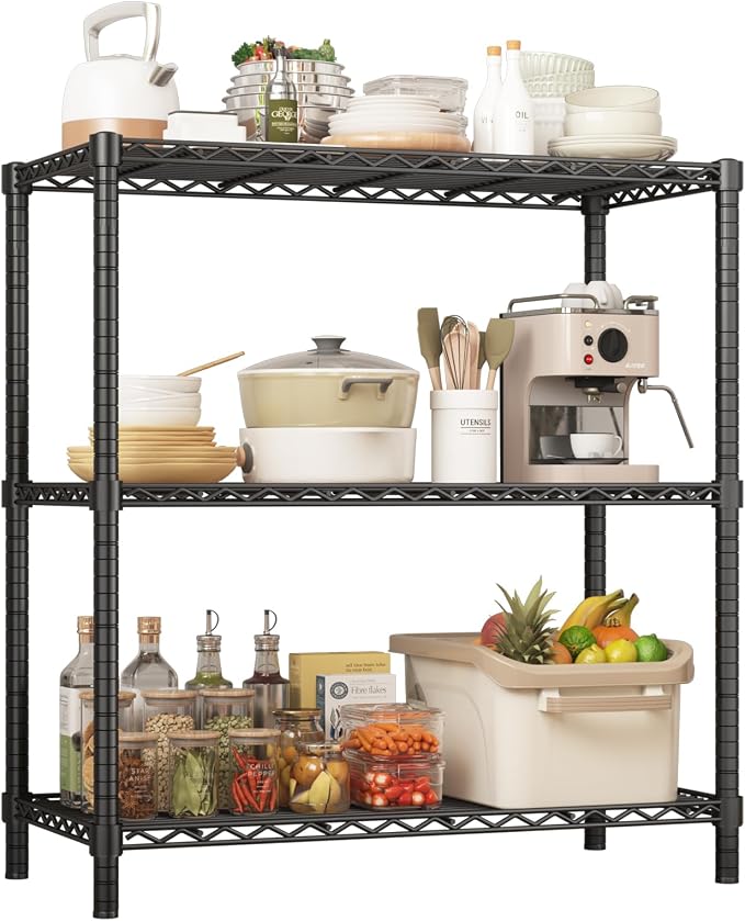 ROOMTEC 3-Tier Wire Shelving Unit,40" W*16" D*36" H,Max Load 1200 lbs | Small Garage Shelves,Adjustable Storage Rack, Metal Shelf for Kitchen, Pantry, Laundry Room, Basement