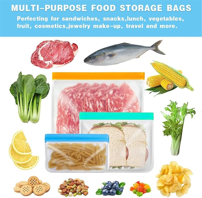 10 Pack Reusable Snack Bags, Extra Thick Leakproof Resealable Food Storage Bags, Freezer Safe for Marinating, Meal Prep, Snacks – Planet Friendly, BPA Free