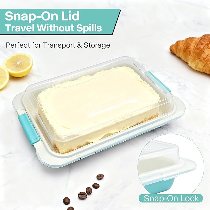 13x9 / 9x13 Baking Pan with Lid, Nonstick Aluminized Steel Cake Pan with Silicone Handles, Covered Bake & Carry Pan for Potlucks, Casseroles, Lasagna & Meal Prep