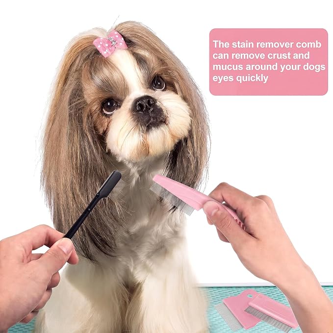 Fullhawl 5 Pieces Dog Eye Combs Tear Stain Remover Combs Pet Grooming Comb for Small Dogs Gently Removing Eye Mucus and Crust (Light Pink, Black)