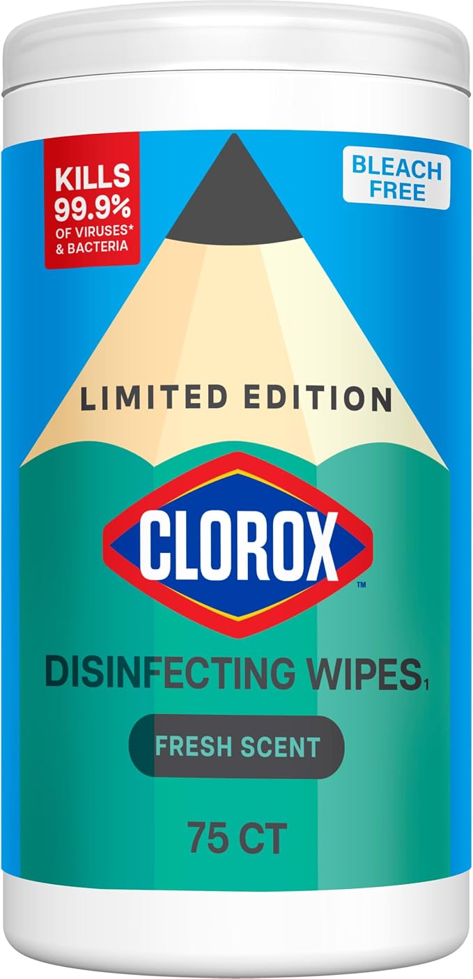 Clorox Disinfecting Wipes Back to School, Bleach Free, Fresh Scent, 75 Count (Pack May Vary)