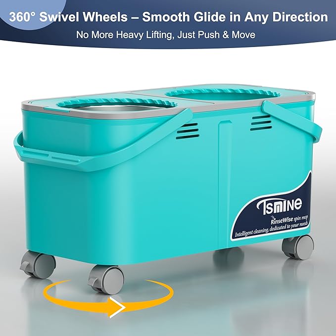 Easy-Use Spin Mop for Cleaner, Controlled Rinsing, Clean & Dirty Water Separation Mop Bucket for Pet & Family Homes,360° Swivel Wheels, Safe for Hardwood & Tile, Adjustable Handle,1 Reusable Mop Heads