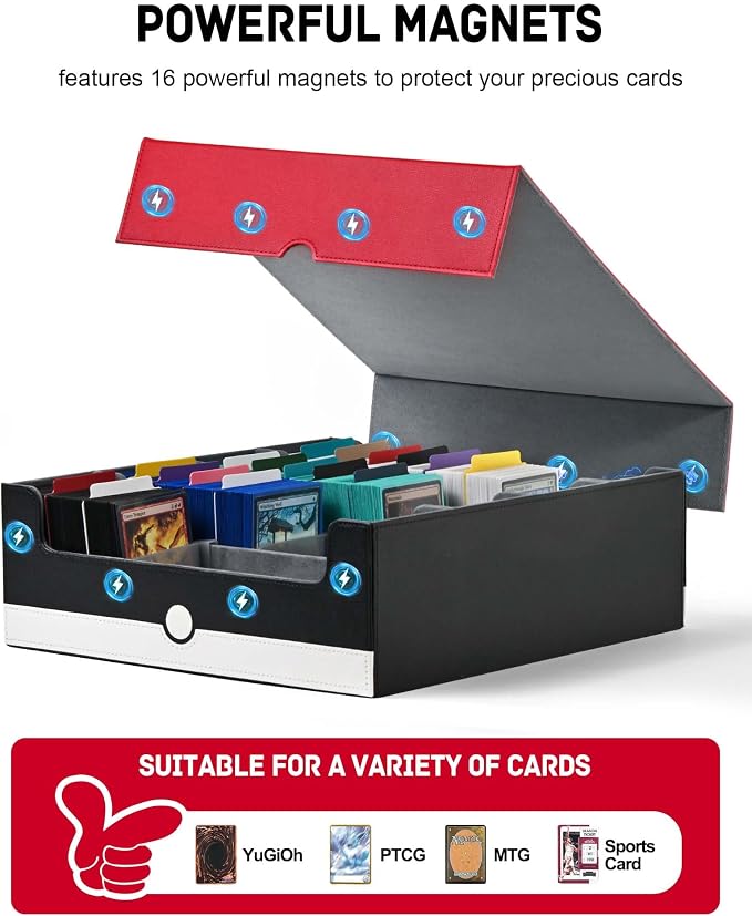 ZLCA Card Storage Box Holds 3200+, Deck Storage Case with 4 Stoppers, Card Organizer for TCG MTG PTCG(Red&White)