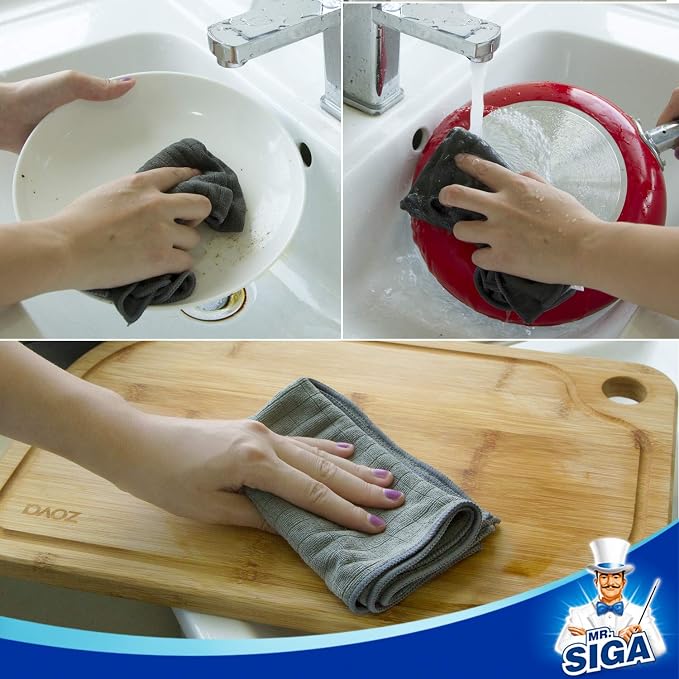 MR.SIGA Microfiber Cleaning Cloths, All Purpose Cleaning Towels, Pack of 6 | Ultra absorbent and soft microfiber towels for kitchen, car and household surfaces, Dark Gray, 35 x 40 cm(13.8 x 15.7 inch)
