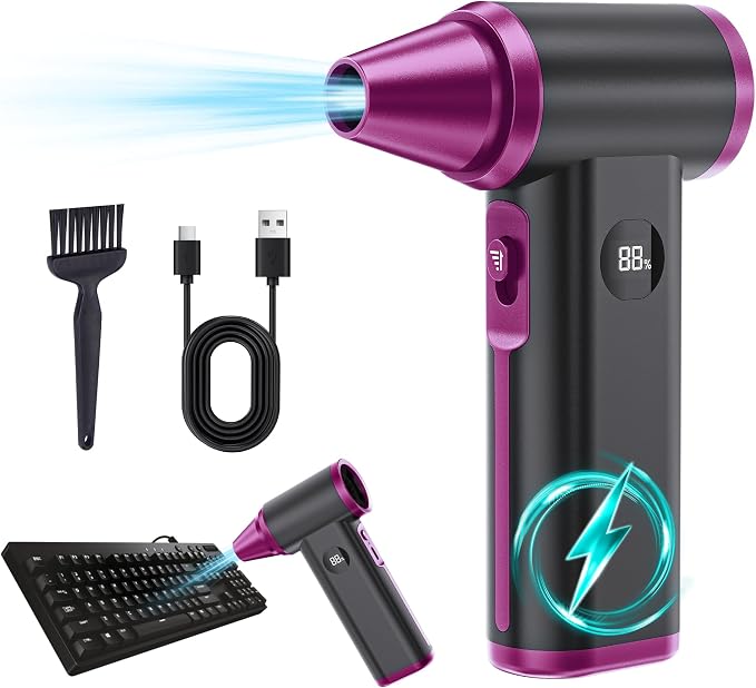 Compressed Air Duster- 130000RPM Rechargeable Electric Air Duster for PC Keyboard, Mini Dust Blower Cordless Air Blower Jet Dryer Turbo Fan Handheld Blower for Car Home Office