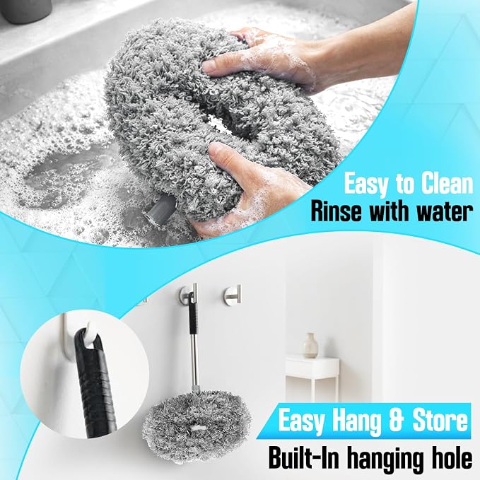 Ceiling Fan Cleaner Duster with Extension Pole, 12 to 51 Inch Duster Length, Reusable Microfiber Dusters for Cleaning Fan Blades, Cobwebs, Walls, Windows & High Ceilings, Removable, Blue