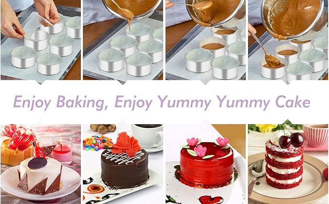 TeamFar 4 Inch Cake Pan, 6 Pcs Layer Baking Round Cake Pans Set Stainless Steel, For Baking Steaming Serving, Healthy & Sturdy, Mirror Finish & Dishwasher Safe