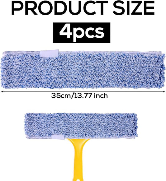 4 Pack Microfiber Window Cleaning Refill Replacement, 14" Reusable & Washable Squeegee Cloth Sleeve Compatible with MR.SIGA Window Glass Cleaning Tools Home and Office