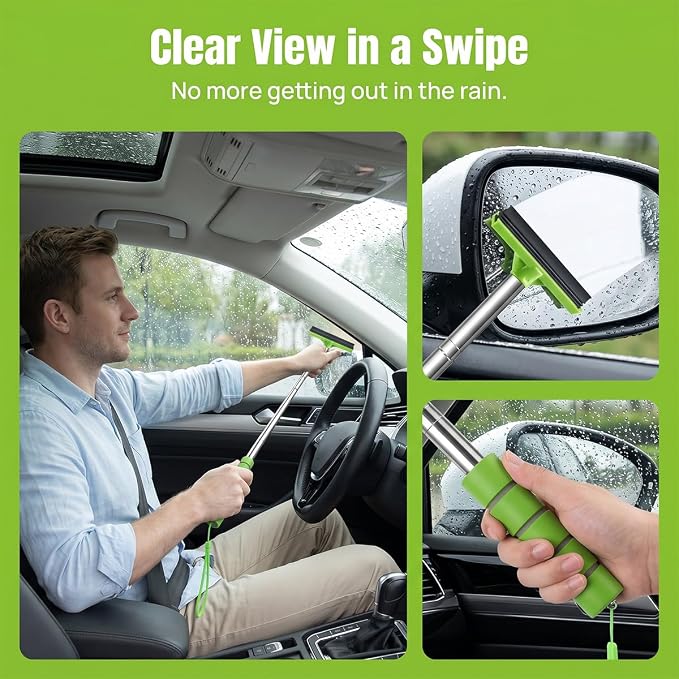 5PC Car Side Mirror Squeegee, Retractable Vehicle Rearview Mirror Glass Cleaner Wiper for Rainy Foggy Weather, Portable Auto Rear View Windshield Cleaning Tool, Universal for Vehicles