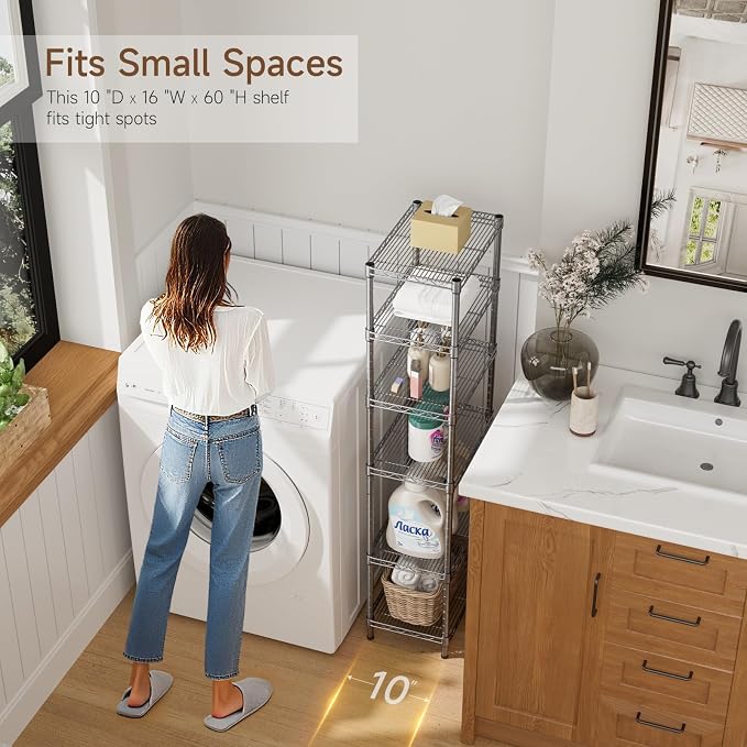 Golpart 6Tier Adjustable Storage Shelves Metal Wire Shelving Standing Shelf | Utility Heavy Duty Unit Rack Closet Organize for Home Kitchen Laundry Room Organization Pantry 10"Dx16"Wx63"H Grey