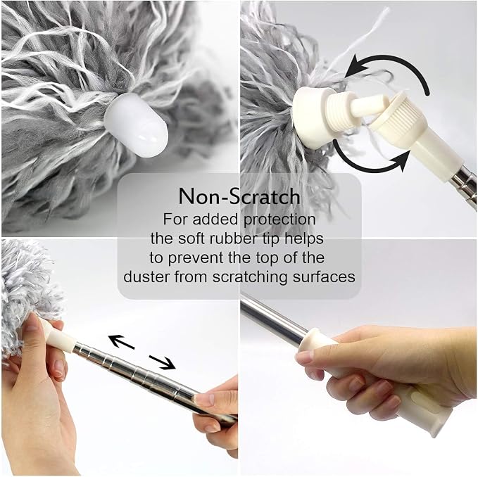 UIMO Microfiber Ceiling Fan Cleaner with 30–100" Telescopic Pole | Extendable Duster for High Ceilings and Fans, Bendable Washable Head, Reusable Cleaning Tool for Furniture, Cars, Keyboard