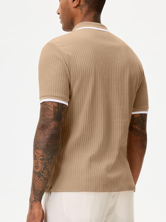Comdecevis Men's Regular Fit Short Sleeve Knit Polo Shirts | Business casual, lightweight, breathable, stretch textured fabric, moisture wicking, easy care