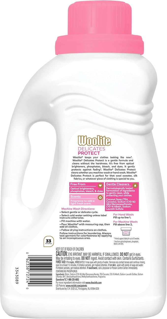 Woolite Delicates Liquid Laundry Detergent for Machine and Hand Wash – Gentle Care for Silk, Wool & Fine Fabrics, 50oz