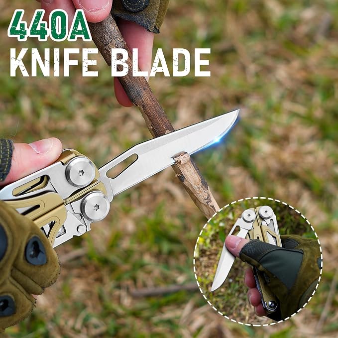 BIBURY Multitool Pliers with 440A Knife & Full Size Scissors, BI2045D | 31-in-1 Multi Tool with Replaceable Wire Cutters, Self-locking EDC Tool with Sheath, Ideal for Outdoor, DIY, Gift for Men