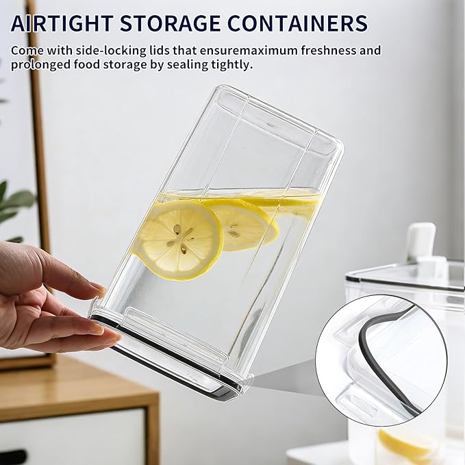 4pc 6.5L Large Airtight Plastic Canisters with Lids, Cups & Labels | Large BPA-Free Plastic Food Storage with Labels for Spaghetti, Cereal, Oats & Kitchen Pantry Organization, 4 Pack
