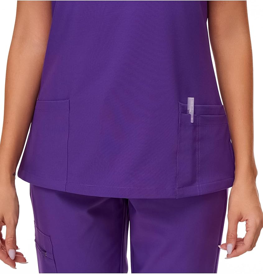 Scrubs Tops for Woman - Soft Stretch, V-Neck Tops | 3 Pockets, Side Split Design, Short Sleeve, Breathable & Lightweight Nursing Shirt, Easy-Care Fabric for All-Day Comfort