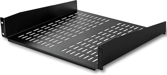 StarTech 2U Vented Cantilever Rack Shelf, 16in Deep, 50lb, TAA (CABSHELFV) | Universal 19in fit, Network equipment rack and cabinet, SPCC cold-rolled steel, Perforated airflow