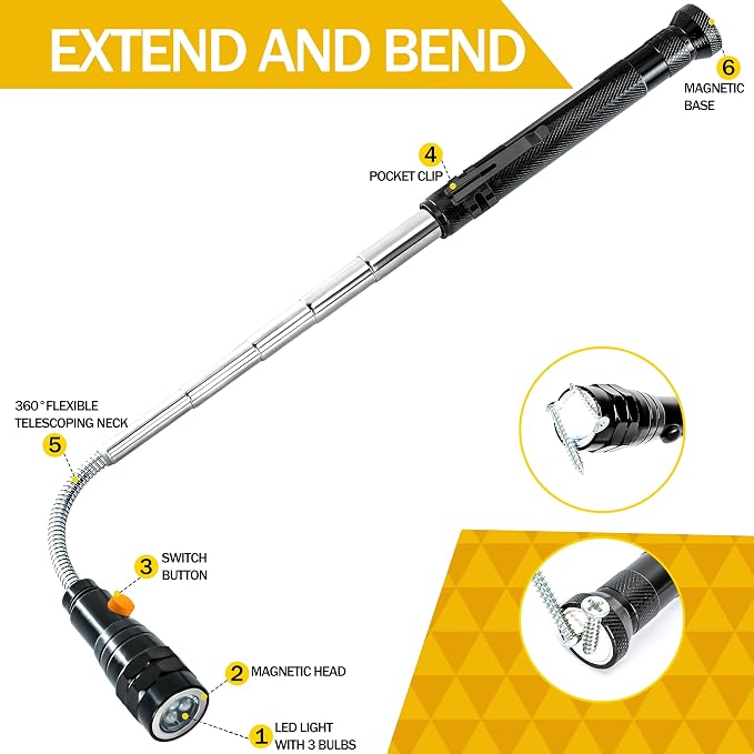 LOCONHA Magnetic Pickup Tool with LED Lights, Telescoping Magnet