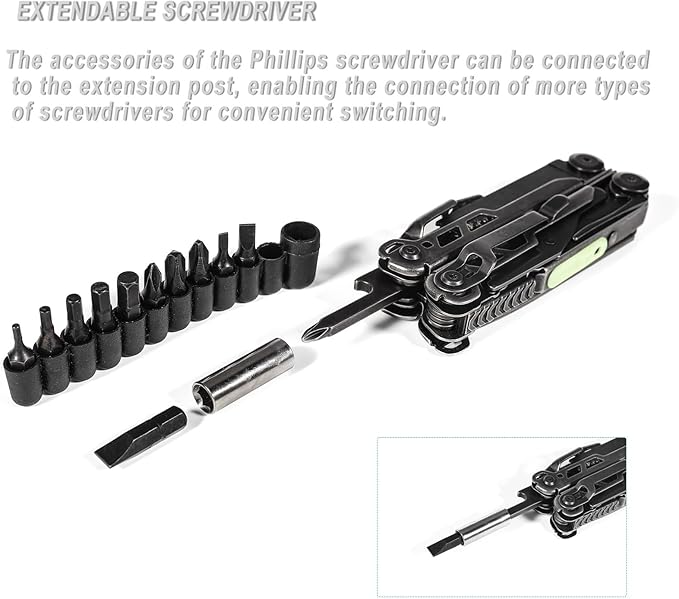 GrandHarvest Multitool, 25-in-1 Spring Loaded Pliers Multi Tool, Each Tools with Safety Lock-Stainless Steel Multi-Tool, Propylene Sheath, Survival Gear for Camping, Hiking, Multi Plier, Pocket Knife