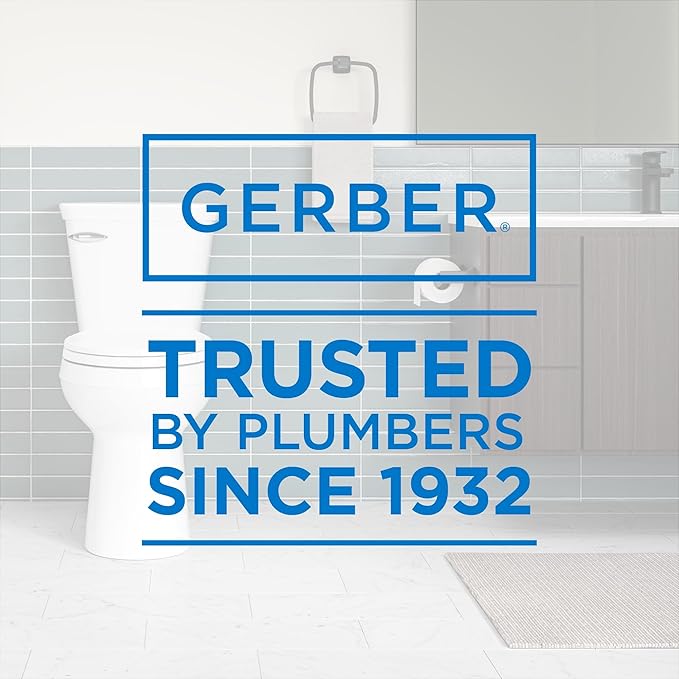 Gerber Viper Force Elongated Two-Piece Toilet with 12-in Rough-in, ADA Compliant Chair Height, High Efficiency 1.28 GPF, Soft-Close Seat and Install Kit with Wax Ring Included, White, GRS48352