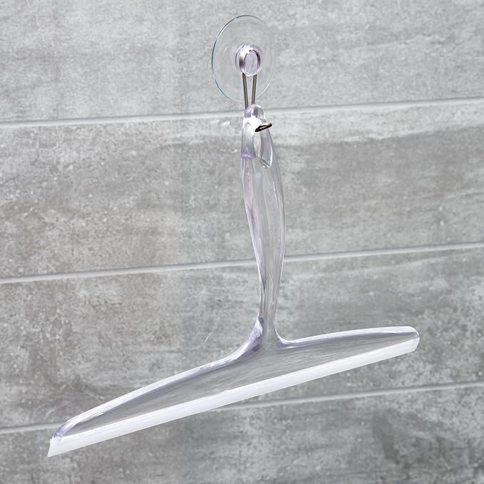 iDesign Bathroom Plastic Shower Squeegee, Clear, Set of 2 | Wall Hook Included