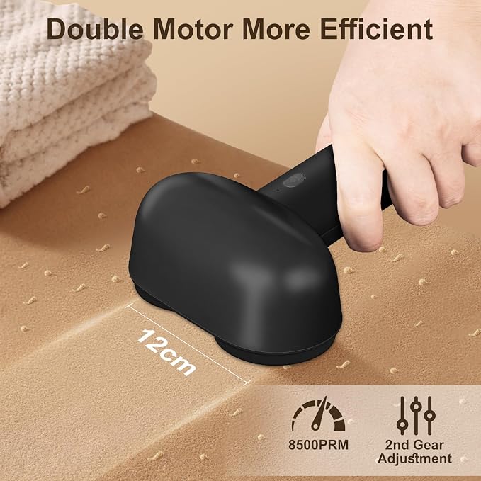 Fabric Shaver, Dual Motor Electric Lint Shaver for Clothes, 6 Blades, Black | Electric Lint Shaver, Fabric Pilling Remover, Powerful 2 Gear, Portable Defuzzer Clothes Fuzz Remover for Sweater Furniture