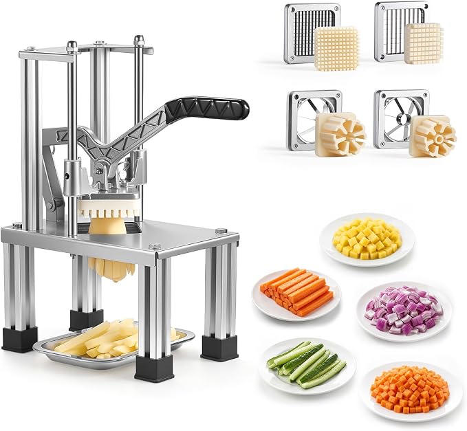 VEVOR French Fry Cutter, Commercial Vegetable Chopper with 4 Blades (1/4", 3/8", 6-Wedge & Apple Corer), Stainless Steel Potato Slicer for Fries, Onion, Carrots, Lemon – Home & Restaurant Use