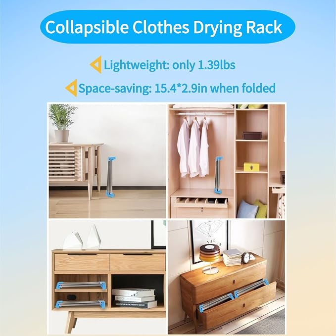 Portable Travel Garment Rack, Compact Stainless Steel Foldable Drying Rack | Mini Retractable Clothes Rack for Laundry, Travel, Camping, Hotel Room, Dance Costume