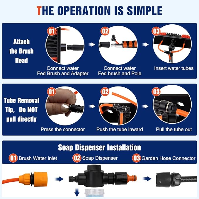 Up to 24FT Reach Water Fed Pole Window Cleaning Kit, 18FT Telescopic Extension Pole with 180° Rotating Brush & Built-in Soap Dispenser for Solar Panels, Windows, RVs, Gutters & Exterior Walls