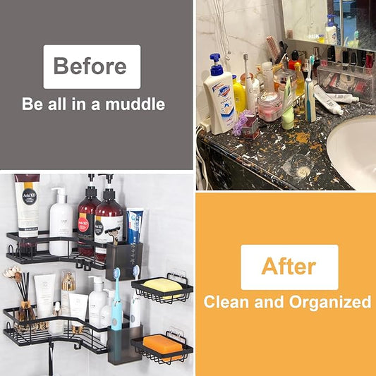 Shower Caddy, Adhesive Bathroom Organizer for Bathroom Storage & Home Decor & Kitchen,No Drilling, Rustproof Stainless Steel Shower Shelves Rack for Inside (6 unit)