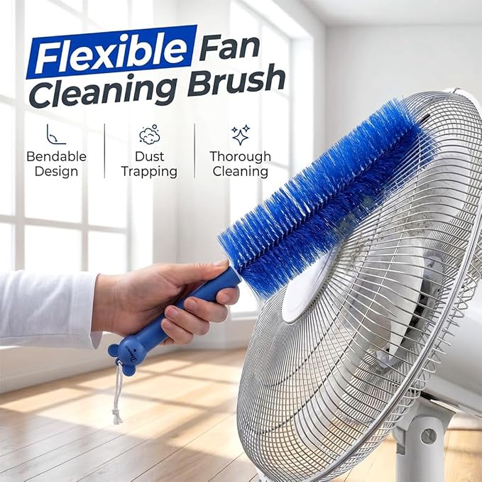 Ultimate Dusting Tool, Fan Cleaning Brush, Bendable Microfiber Head, Flexible Microfiber Duster Remover Washable ldeal for Electric Fans Air Conditioning, Home Car Vents, Curtain (4pcs*Blue)
