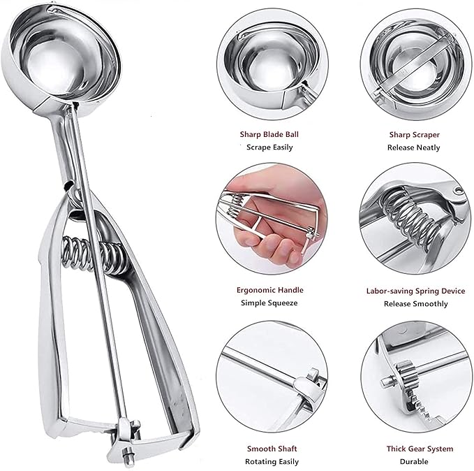 Ice Cream Scoop, 3Pcs Cookie Scoop Set, Stainless Steel Ice Cream Scooper with Trigger Release, Large/Medium/Small Cookie Scooper for Baking, Cookie Scoops for Baking Set of 3 with Cookie Dough Scoop…